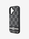 DKNY PU Leather Checkered Pattern and Stripe Zadní Kryt pro iPhone 16 Black Etui za telefon