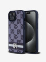 DKNY PU Leather Checkered Pattern and Stripe Zadní Kryt pro iPhone 15 Blue Etui za telefon