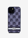 DKNY PU Leather Checkered Pattern and Stripe Zadní Kryt pro iPhone 15 Blue Etui za telefon