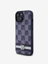 DKNY PU Leather Checkered Pattern and Stripe Zadní Kryt pro iPhone 15 Blue Etui za telefon