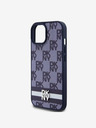 DKNY PU Leather Checkered Pattern and Stripe Zadní Kryt pro iPhone 15 Blue Etui za telefon