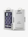 DKNY PU Leather Checkered Pattern and Stripe Zadní Kryt pro iPhone 15 Blue Etui za telefon