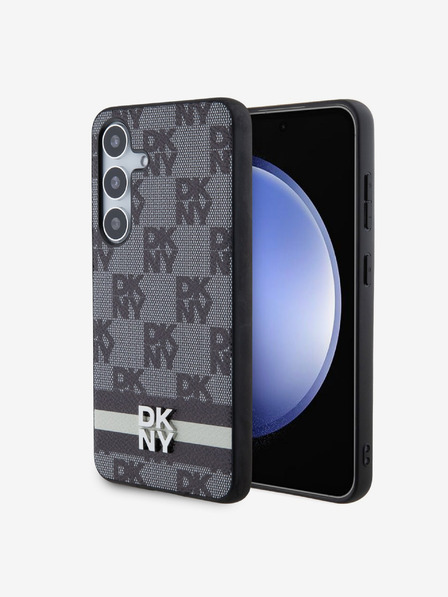 DKNY PU Leather Checkered Pattern and Stripe Samsung Galaxy S24+ Black Etui za telefon