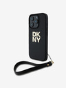 DKNY PU Leather Stack Logo Wrist Strap iPhone 16 Pro Black Etui za telefon