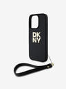 DKNY PU Leather Stack Logo Wrist Strap iPhone 16 Pro Black Etui za telefon