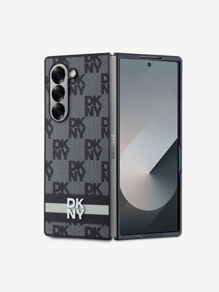 DKNY PU Leather Checkered Pattern and Stripe Samsung Galaxy Z Fold 6 Black Etui za telefon