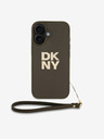 DKNY PU Leather Stack Logo Wrist Strap iPhone 16 Green Etui za telefon