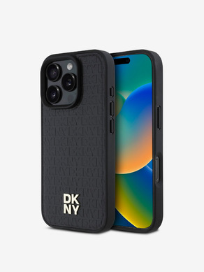 DKNY PU Leather Repeat Pattern Stack Logo MagSafe Zadní Kryt pro iPhone 16 Pro Max Black Etui za telefon