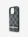 DKNY PU Leather Checkered Pattern and Stripe iPhone 16 Pro Black Etui za telefon