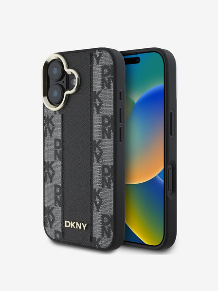 DKNY PU Leather Checkered Pattern Magsafe iPhone 16 Plus Black Etui za telefon