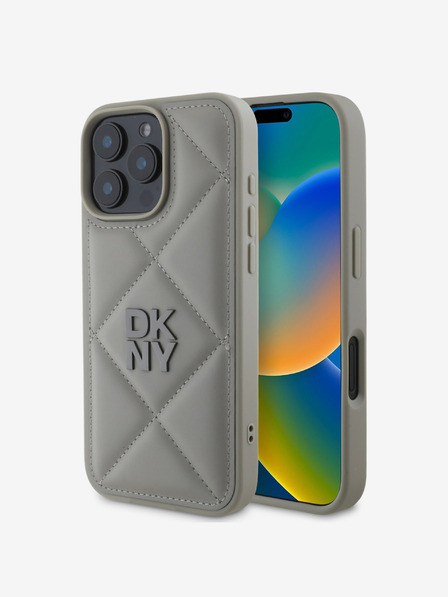 DKNY PU Leather Quilted Stack Logo iPhone 16 Pro Max Grey Etui za telefon