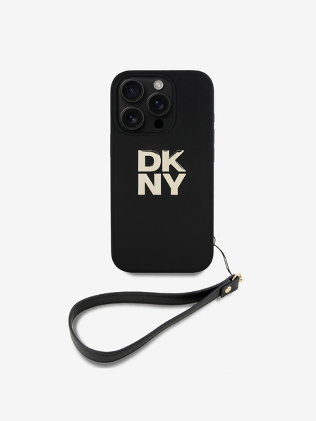 DKNY PU Leather Stack Logo Wrist Strap iPhone 16 Pro Max Black Etui za telefon