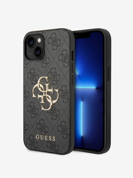 Guess PU 4G Metal Logo Zadní Kryt pro iPhone 15 Plus Grey Etui za telefon