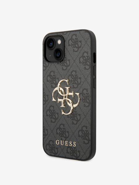 Guess PU 4G Metal Logo Zadní Kryt pro iPhone 15 Plus Grey Etui za telefon