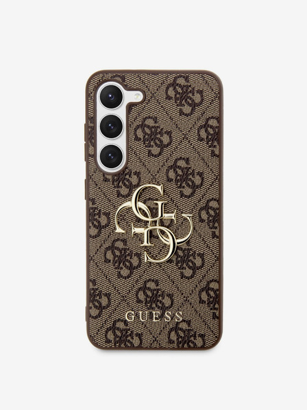 Guess PU 4G Metal Logo Zadní Kryt pro Samsung Galaxy S23 Brown Etui za telefon