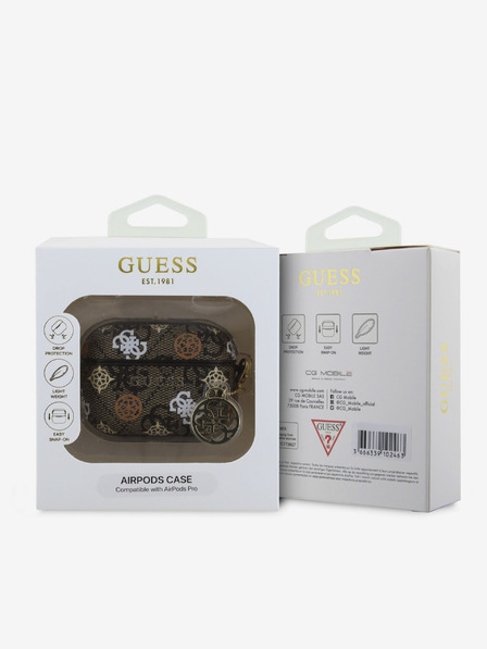 Guess PU 4G Peony Charm Pouzdro pro AirPods Pro Brown Etui