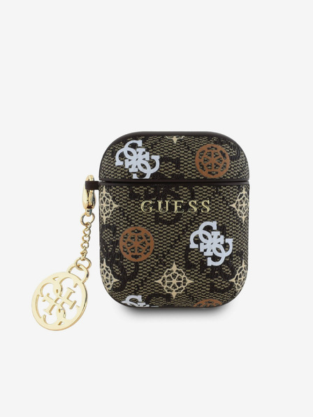 Guess PU 4G Peony Charm Pouzdro pro AirPods 1/2 Brown Etui