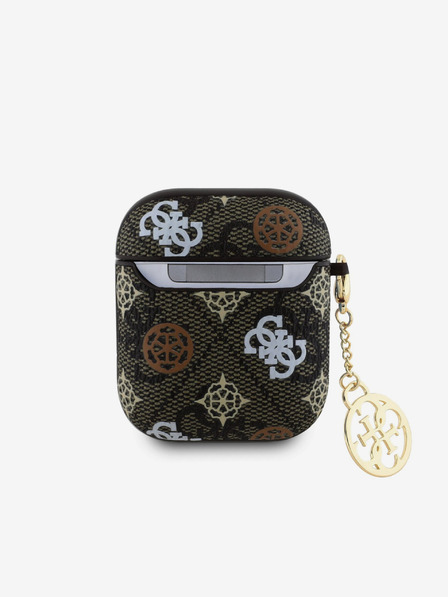 Guess PU 4G Peony Charm Pouzdro pro AirPods 1/2 Brown Etui