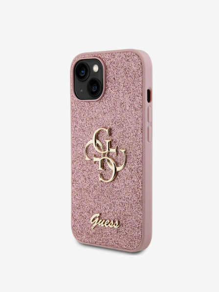 Guess PU Fixed Glitter 4G Metal Logo Zadní Kryt pro iPhone 13 Pink Etui za telefon