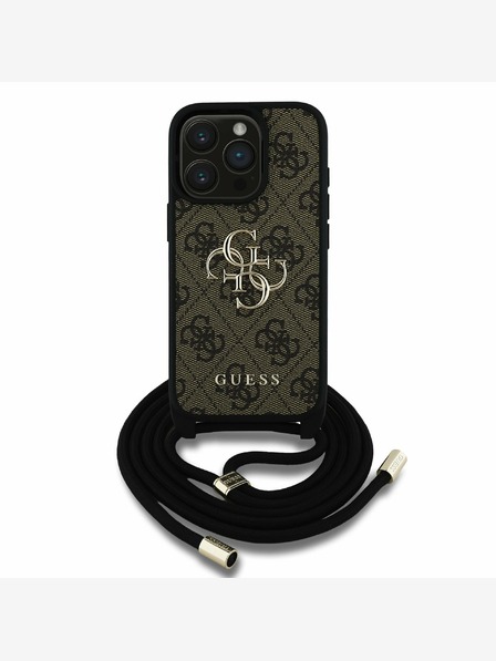 Guess PU 4G Metal Logo Crossbody Popruh Zadní Kryt pro iPhone 15 Pro Max Brown Etui za telefon