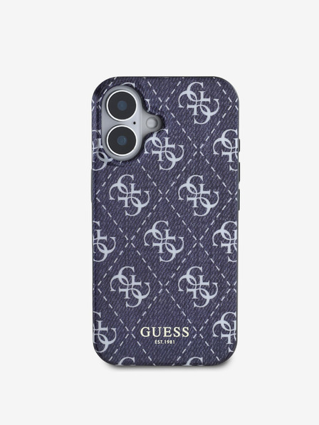 Guess IML Denim Effect MagSafe Zadní Kryt pro iPhone 16 Dark Blue Etui za telefon