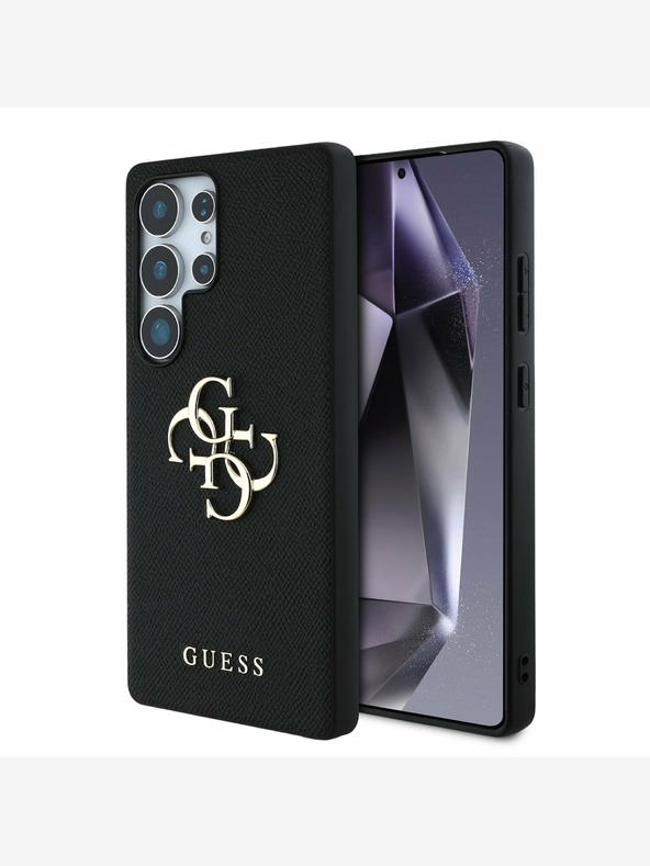 Guess PU Grained 4G Metal Logo Zadní Kryt pro Samsung Galaxy S25 Ultra Black Etui za telefon