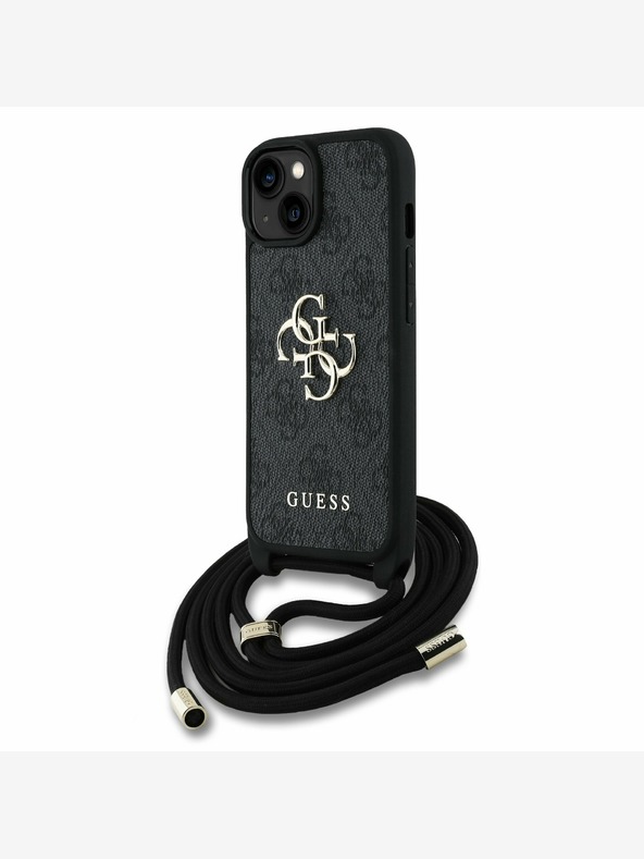 Guess PU 4G Metal Logo Crossbody Popruh Zadní Kryt pro iPhone 15 Black Etui za telefon