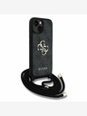 Guess PU 4G Metal Logo Crossbody Popruh Zadní Kryt pro iPhone 15 Black Etui za telefon