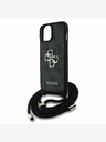 Guess PU 4G Metal Logo Crossbody Popruh Zadní Kryt pro iPhone 15 Black Etui za telefon