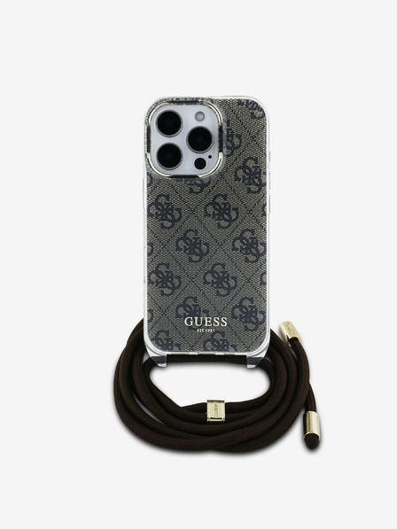 Guess IML 4G Printed Crossbody Popruh Zadní Kryt pro iPhone 16 Pro Brown Etui za telefon