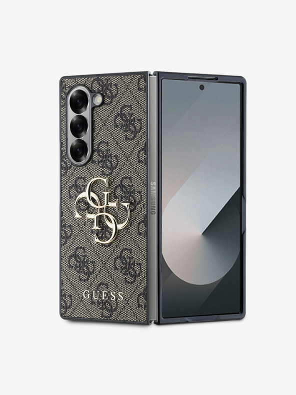 Guess PU 4G Metal Logo Zadní Kryt pro Samsung Galaxy Z Fold 6 Brown Etui za telefon