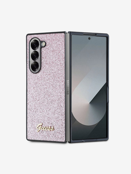 Guess PC/TPU Glitter Flakes Metal Logo Zadní Kryt pro Samsung Galaxy Z Fold 6 Pink Etui za telefon