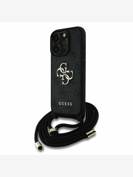 Guess PU 4G Metal Logo Crossbody Popruh Zadní Kryt pro iPhone 15 Pro Black Etui za telefon