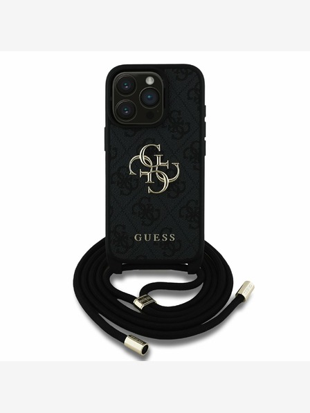 Guess PU 4G Metal Logo Crossbody Popruh Zadní Kryt pro iPhone 15 Pro Black Etui za telefon