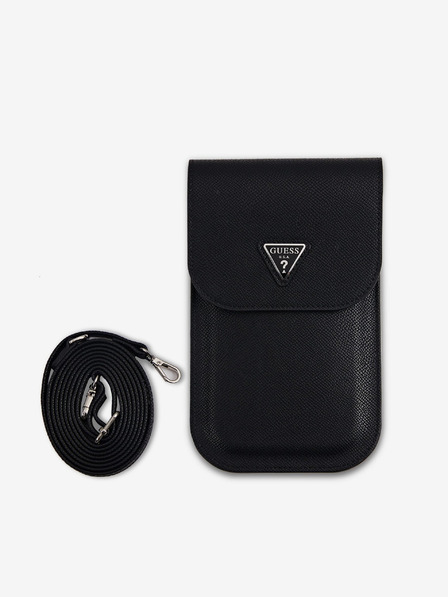 Guess PU Grained Triangle Logo Taška na Telefon Black Etui za telefon