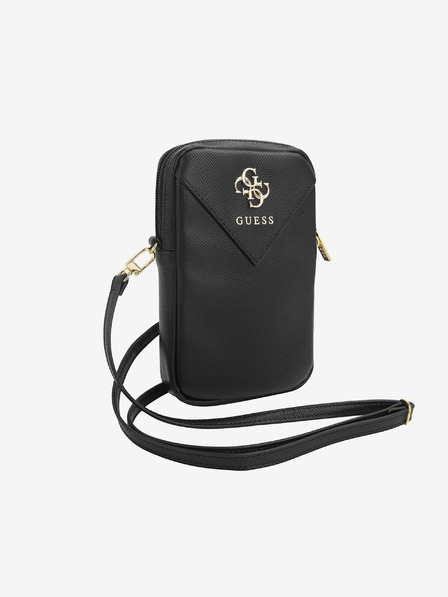 Guess PU Grained 4G Metal Logo Taška na Telefon se Zipem Black Etui za telefon