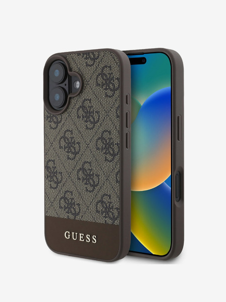 Guess PU 4G Stripe Zadní Kryt pro iPhone 16 Brown Etui za telefon