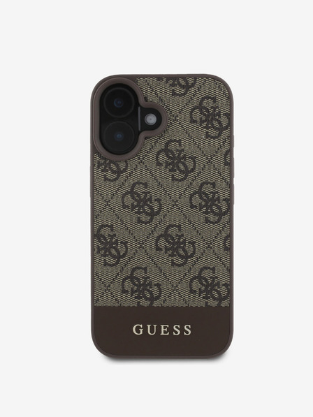 Guess PU 4G Stripe Zadní Kryt pro iPhone 16 Brown Etui za telefon