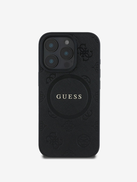 Guess Saffiano Peony Stamp MagSafe Zadní Kryt pro iPhone 16 Pro Black Etui za telefon