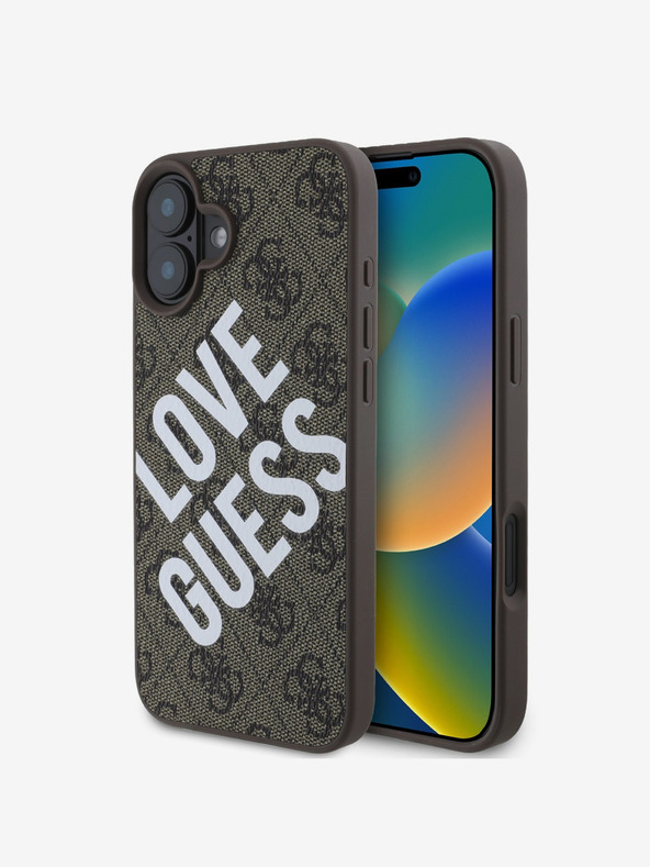 Guess PU Leather 4G Big Love Logo MagSafe Zadní Kryt pro iPhone 16 Brown Etui za telefon