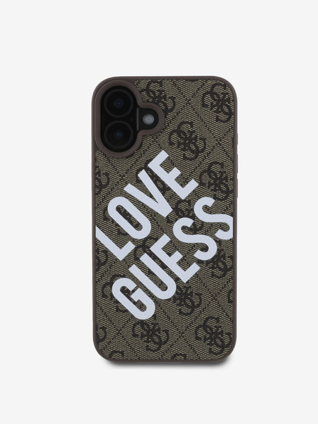 Guess PU Leather 4G Big Love Logo MagSafe Zadní Kryt pro iPhone 16 Brown Etui za telefon