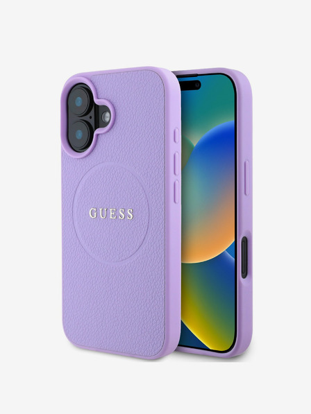 Guess PU Grained Classic Logo MagSafe Zadní Kryt pro iPhone 16 Purple Etui za telefon