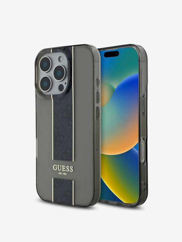 Guess IML Middle 4G Stripe Zadní Kryt pro iPhone 16 Pro Max Black Etui za telefon