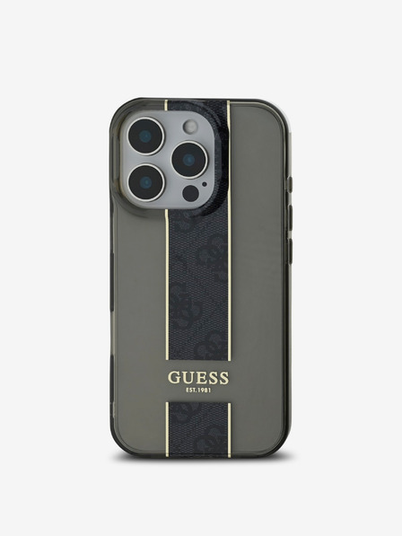 Guess IML Middle 4G Stripe Zadní Kryt pro iPhone 16 Pro Max Black Etui za telefon