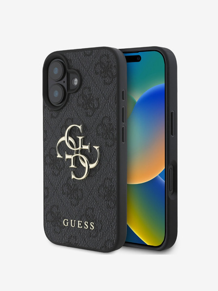 Guess PU 4G Metal Logo Zadní Kryt pro iPhone 16 Plus Grey Etui za telefon