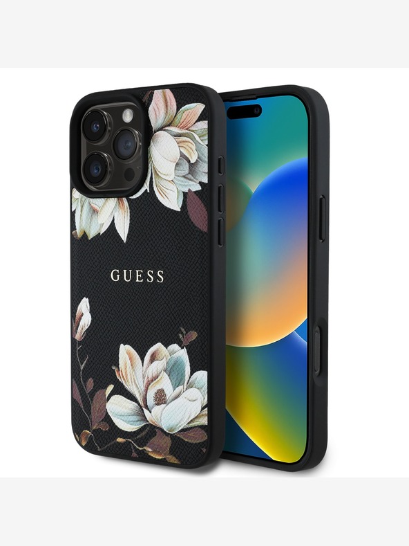 Guess PU Grained Magnolia MagSafe Zadní Kryt pro iPhone 16 Pro Max Black Etui za telefon