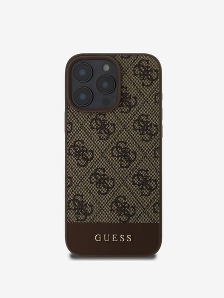 Guess PU 4G Stripe Zadní Kryt pro iPhone 16 Pro Brown Etui za telefon