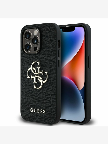 Guess PU Grained 4G Metal Logo Zadní Kryt pro iPhone 13 Pro Black Etui za telefon