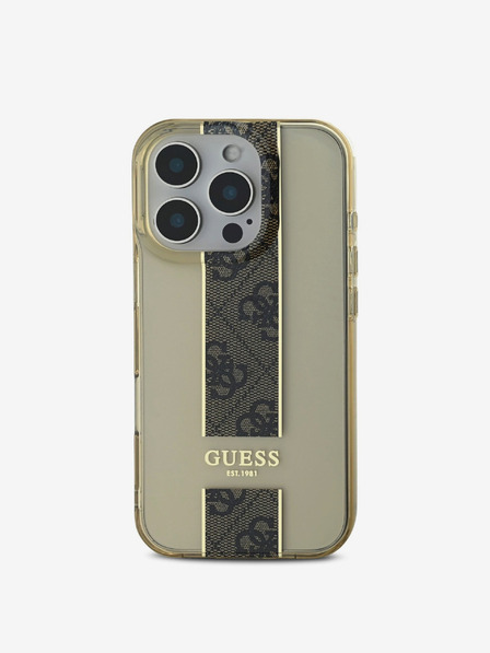 Guess IML Middle 4G Stripe Zadní Kryt pro iPhone 16 Pro Brown Etui za telefon