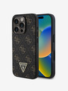 Guess PU Leather 4G Triangle Metal Logo Zadní Kryt pro iPhone 16 Pro Max Black Etui za telefon